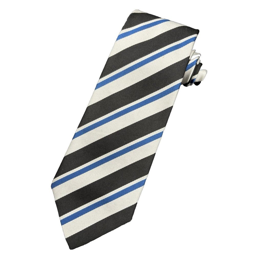 Ben Silver Men’s Luxury REPP Tie Black Silver Strip English 100% Silk 3.3/8" 57”